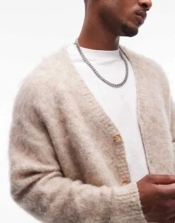Topman Relaxed Fit Heavily Brushed Cardigan In Oatmeal For Men Ecru -Daily Wardrobe Shop 206553853 3