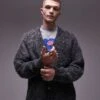 Topman Relaxed Fit Fluffy Cardigan In Grey Texture For Men Purple And Grey -Daily Wardrobe Shop 206553861 1 purpleandgrey