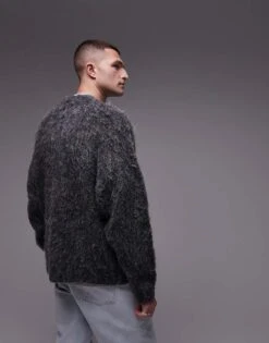 Topman Relaxed Fit Fluffy Cardigan In Grey Texture For Men Purple And Grey -Daily Wardrobe Shop 206553861 4