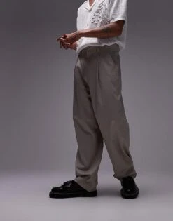 Topman Wide Leg Trouser In Stone For Men