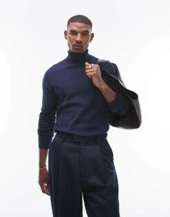 Topman Essential Roll Neck In Navy For Men -Daily Wardrobe Shop 206554193 1 navy 1