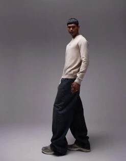 Topman Essential Crew Neck In Beige For Men -Daily Wardrobe Shop 206554243 3