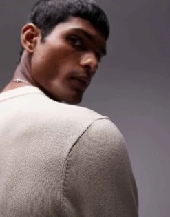 Topman Essential Crew Neck In Beige For Men -Daily Wardrobe Shop 206554243 4