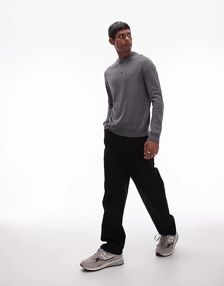 Topman Essential Crew Neck In Charcoal For Men 6 Topman Essential Crew Neck In Charcoal For Men - Image 4