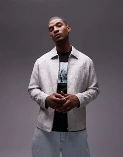 Topman Premium Textured Harrington Jacket In Stone For Men -Daily Wardrobe Shop 206554558 1 stone 1
