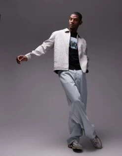 Topman Premium Textured Harrington Jacket In Stone For Men -Daily Wardrobe Shop 206554558 3