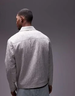 Topman Premium Textured Harrington Jacket In Stone For Men -Daily Wardrobe Shop 206554558 5
