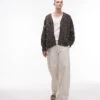 Topman Relaxed Fit Boucle Pattern Cardigan In Brown For Men -Daily Wardrobe Shop 206556699 1 brown