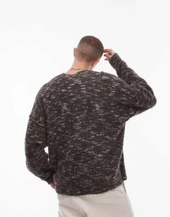 Topman Relaxed Fit Boucle Pattern Cardigan In Brown For Men -Daily Wardrobe Shop 206556699 4