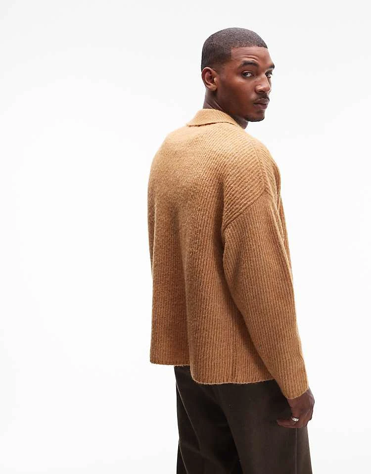 Topman Relaxed Fit Brushed Collared Cardigan In Mustard For Men 5 Topman Relaxed Fit Brushed Collared Cardigan In Mustard For Men - Image 4