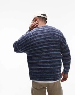 Topman Oversized Cardigan In Abstract Pattern In Blue For Men Mid Blue -Daily Wardrobe Shop 206568762 5