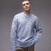 Topman Oversized Brushed Jumper In Blue Animal Print For Men Mid Blue -Daily Wardrobe Shop 206568795 1 midblue