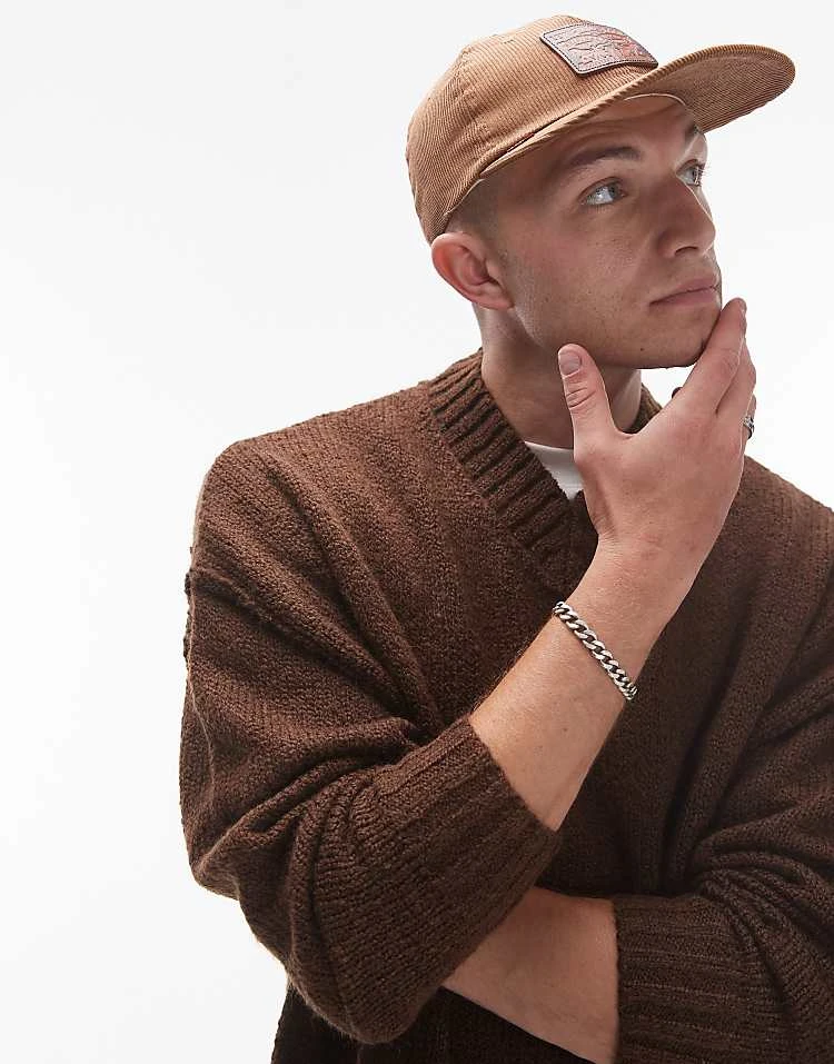 Topman Oversized V Neck Jumper In Brown With Exposed Seam For Men 4 Topman Oversized V Neck Jumper In Brown With Exposed Seam For Men - Image 2