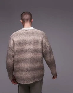 Topman Oversized Brushed Ombre Cardigan In Ecru For Men -Daily Wardrobe Shop 206568827 4