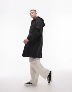 Topman Hooded Mac Coat In Black For Men -Daily Wardrobe Shop 206577703 3