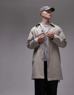 Topman Mac Coat In Stone For Men -Daily Wardrobe Shop 206577764 1 stone 1