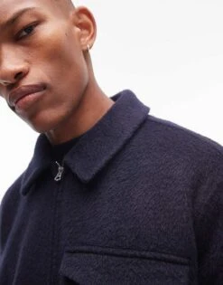 Topman Wool Look Shacket In Navy For Men -Daily Wardrobe Shop 206577772 3