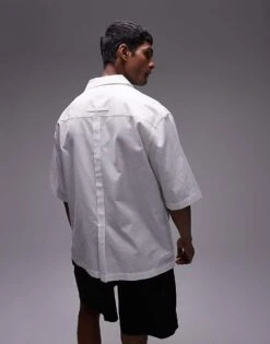 Topman Short Sleeve Relaxed Floral Print Placement Shirt In White For Men -Daily Wardrobe Shop 206582119 3