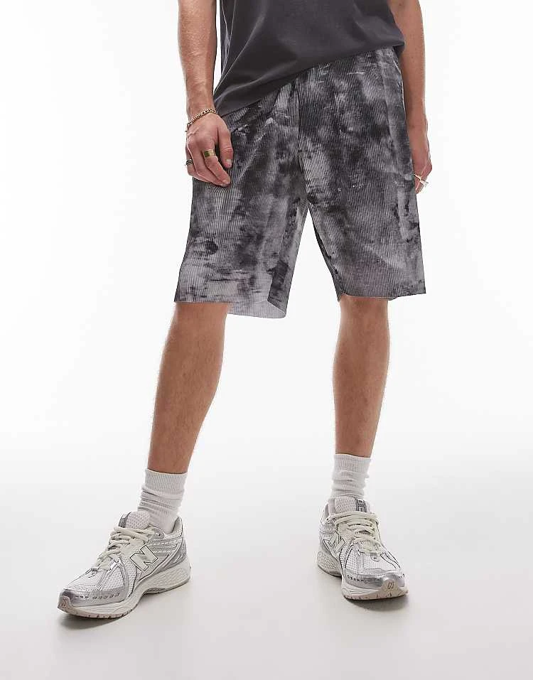 Topman Oversized Fit Printed Plisse Short In Grey For Men 6 Topman Oversized Fit Printed Plisse Short In Grey For Men - Image 4