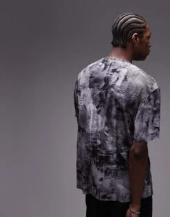 Topman Oversized Fit Printed Plisse T-shirt In Grey For Men -Daily Wardrobe Shop 206586182 4