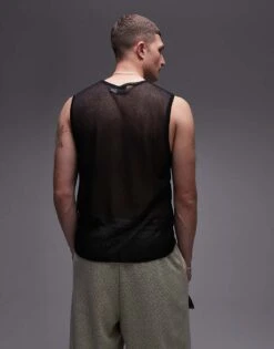 Topman Sheer Knitted Vest For Men Black -Daily Wardrobe Shop 206597923 2