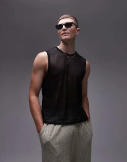 Topman Sheer Knitted Vest For Men Black -Daily Wardrobe Shop 206597923 4