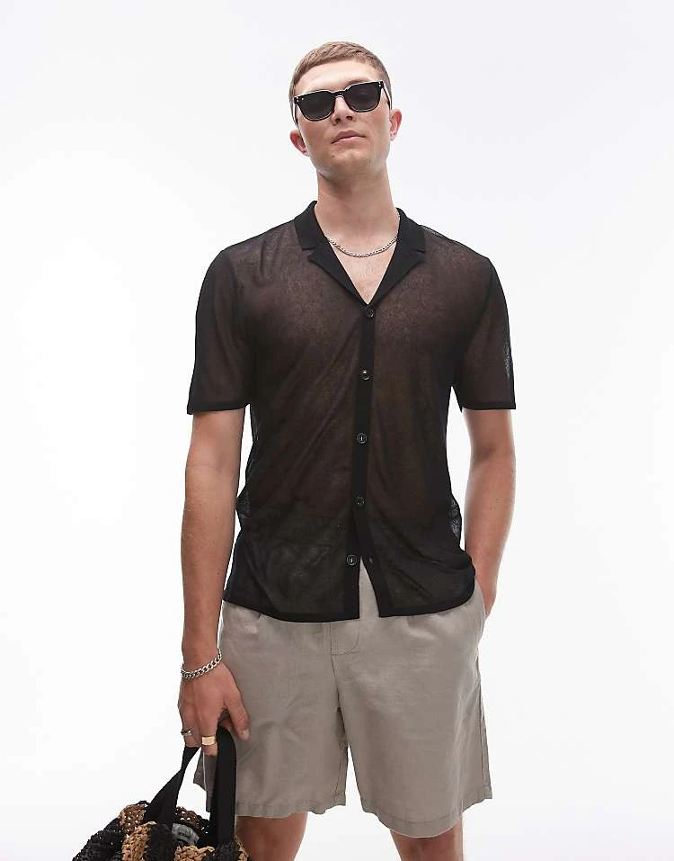 Topman Sheer Knitted Polo In Black For Men 7 Topman Sheer Knitted Polo In Black For Men - Image 5