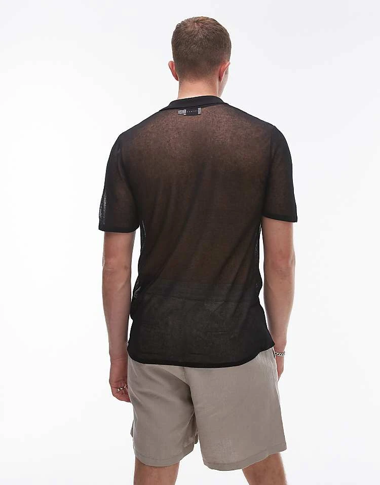 Topman Sheer Knitted Polo In Black For Men 4 Topman Sheer Knitted Polo In Black For Men - Image 2
