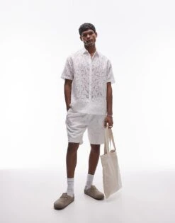 Topman Co-ord Applique Shirt And Shorts In Ecru