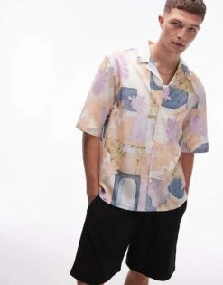 Topman Short Sleeve Relaxed Abstract Print Shirt In Multi For Men -Daily Wardrobe Shop 206618843 1 multi 1