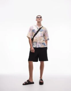 Topman Short Sleeve Relaxed Abstract Print Shirt In Multi For Men -Daily Wardrobe Shop 206618843 3