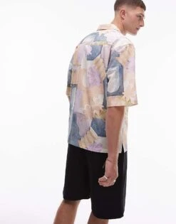 Topman Short Sleeve Relaxed Abstract Print Shirt In Multi For Men -Daily Wardrobe Shop 206618843 4
