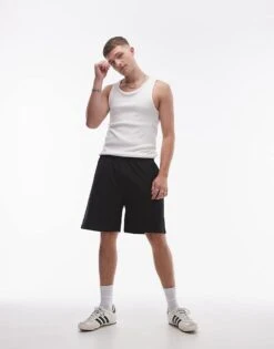 Topman Oversized Fit Airtex Short In Black For Men