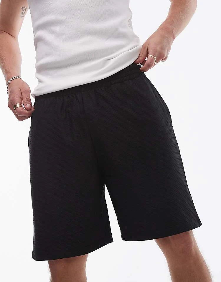 Topman Oversized Fit Airtex Short In Black For Men 4 Topman Oversized Fit Airtex Short In Black For Men - Image 2