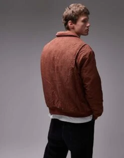 Topman Relaxed Fit Cord Bomber Jacket In Rust For Men -Daily Wardrobe Shop 206627701 3