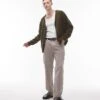Topman Relaxed Fit Brushed Cardigan In Khaki For Men