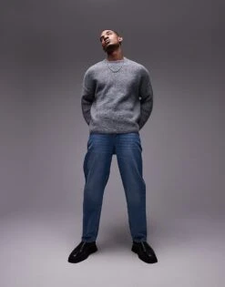 Topman Relaxed Fit Brushed Jumper In Grey For Men -Daily Wardrobe Shop 206630424 3