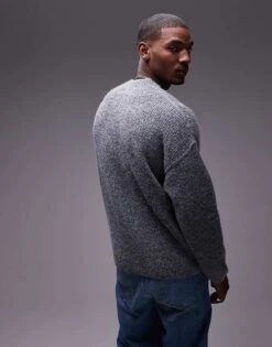 Topman Relaxed Fit Brushed Jumper In Grey For Men -Daily Wardrobe Shop 206630424 4