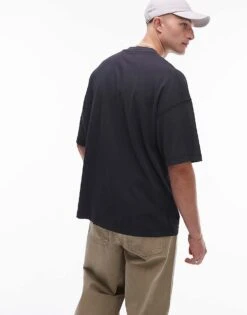 Topman Premium Extreme Oversized Fit T-shirt With Hand Shake Embroidery In Washed Black For Men -Daily Wardrobe Shop 206633754 3