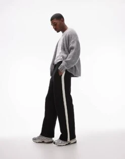 Topman Baggy Leg Jogger With Contrast Side Stripe In Black For Men -Daily Wardrobe Shop 206638683 1 black 1