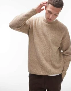 Topman Textured Jumper In Oatmeal Marl For Men Stone -Daily Wardrobe Shop 206649977 1 stone 1