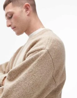 Topman Textured Jumper In Oatmeal Marl For Men Stone -Daily Wardrobe Shop 206649977 3