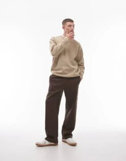 Topman Textured Jumper In Oatmeal Marl For Men Stone -Daily Wardrobe Shop 206649977 4