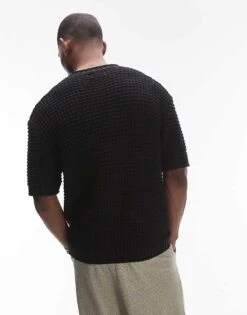 Topman Crochet Knit T-shirt In Black For Men -Daily Wardrobe Shop 206651405 3