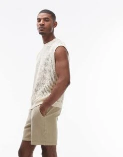 Topman Knitted Tank In Cream For Men -Daily Wardrobe Shop 206651429 1 cream 1
