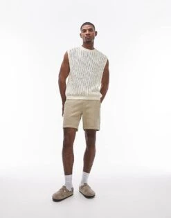 Topman Knitted Tank In Cream For Men -Daily Wardrobe Shop 206651429 2