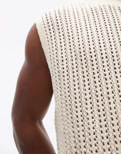 Topman Knitted Tank In Cream For Men -Daily Wardrobe Shop 206651429 4