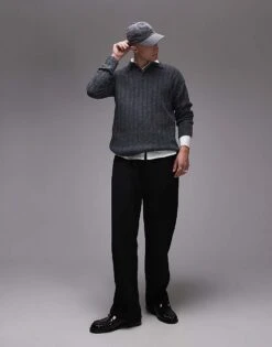 Topman Relaxed Fit Rib Polo Jumper In Charcoal For Men -Daily Wardrobe Shop 206656211 1 charcoal 1