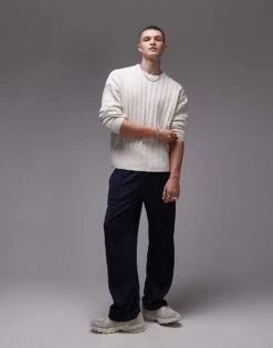 Topman Relaxed Fit Rib Jumper In Ecru For Men 11 Topman Relaxed Fit Rib Jumper In Ecru For Men -Daily Wardrobe Shop 206656227 1 ecru 1