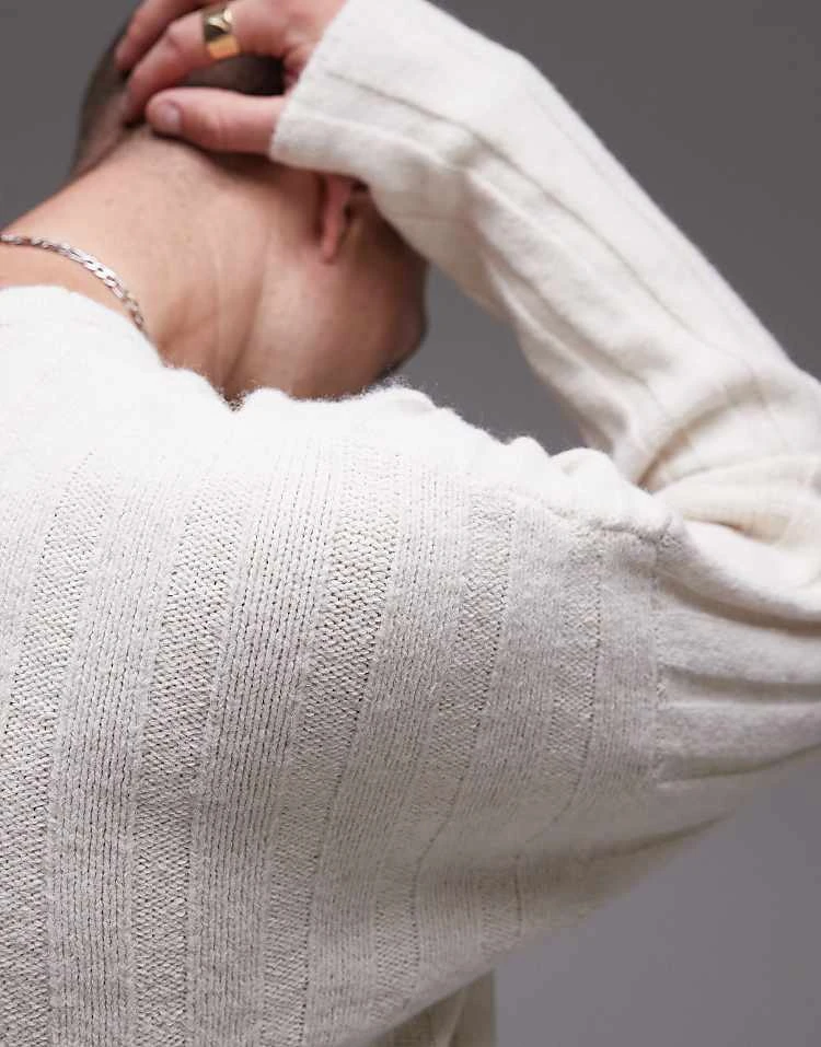 Topman Relaxed Fit Rib Jumper In Ecru For Men 4 Topman Relaxed Fit Rib Jumper In Ecru For Men - Image 2